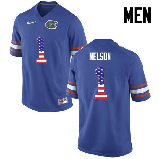 Men's Florida Gators #1 Reggie Nelson NCAA Nike Blue USA Flag Fashion Authentic Stitched College Football Jersey FJL4862RK